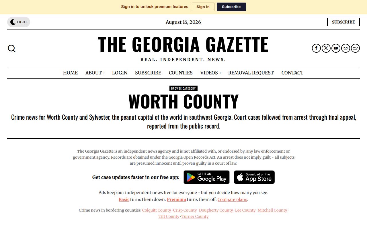 Georgia Gazette Worth County local crime and booking page